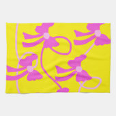 手描きの弓 ピンクと黄色のラバーズ キッチンタオル (横)