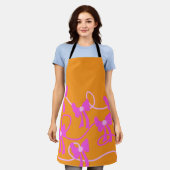 手描きの弓 ピンク+イエローのラバーズ エプロン (着用した状態)
