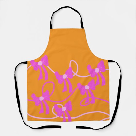 手描きの弓 ピンク+イエローのラバーズ エプロン (正面)