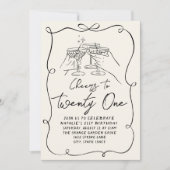 手描きの弓 21歳の楽しい写真 誕生日パーティー 招待状 (正面)