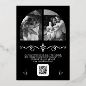 手描きの弓QRコード写真ウェディングブラックゴールド 箔招待状 (裏面)