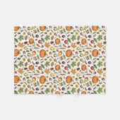 手描きの彫刻スタイルの秋の野菜 フリースブランケット (正面(横))