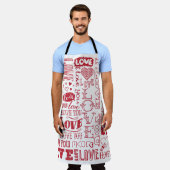 手描きの愛のドードル  エプロン (着用した状態)