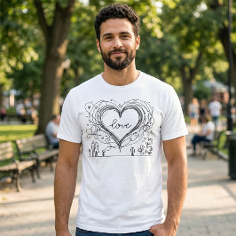手描きの愛のハート ミニマリストイラスト Tシャツ