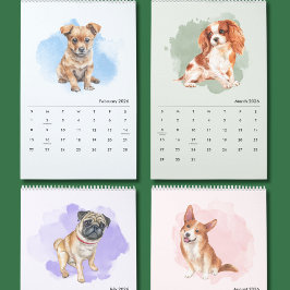 手描きの愛らしい犬のイラストの壁掛けカレンダー カレンダー