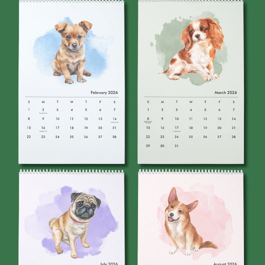 手描きの愛らしい犬のイラストの壁掛けカレンダー カレンダー