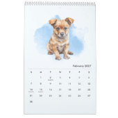 手描きの愛らしい犬のイラストの壁掛けカレンダー カレンダー (2月 2027)