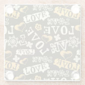 手描きの愛パターン ガラスコースター (裏面)