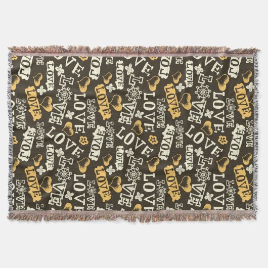 手描きの愛パターン スローブランケット (正面)
