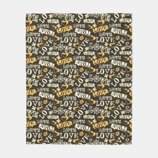 手描きの愛パターン フリースブランケット (正面)