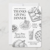 手描きの感謝祭ディナーのお誘い 🌾 招待状 (正面)
