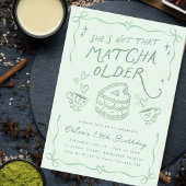 手描きの抹茶バースデー、グリーンティーパーティー 招待状