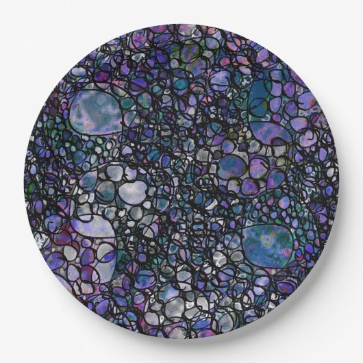 手描きの抽象的な円、青、紫、黒 ペーパープレート (正面)