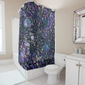手描きの抽象的な円、青、黒い紫色 シャワーカーテン (インサイチュ)