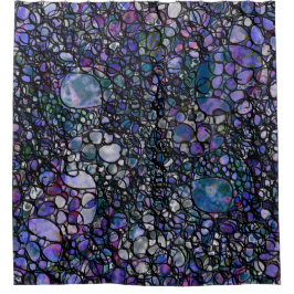 手描きの抽象的な円、青、黒い紫色 シャワーカーテン