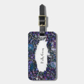 手描きの抽象的な円、青、黒い紫色 ラゲッジタグ (正面縦)