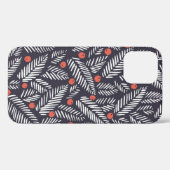 手描きの抽象芸術の聖降誕祭の葉、赤い聖地 Case-Mate iPhoneケース (裏面 (横))