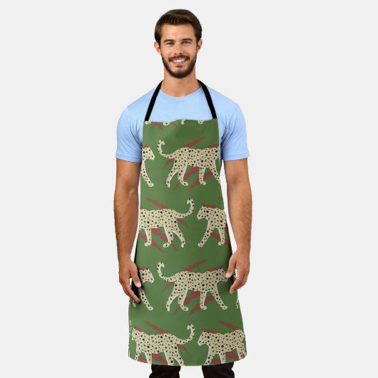 手描きの抽象芸術ヒョウと動物Sk エプロン (着用した状態)