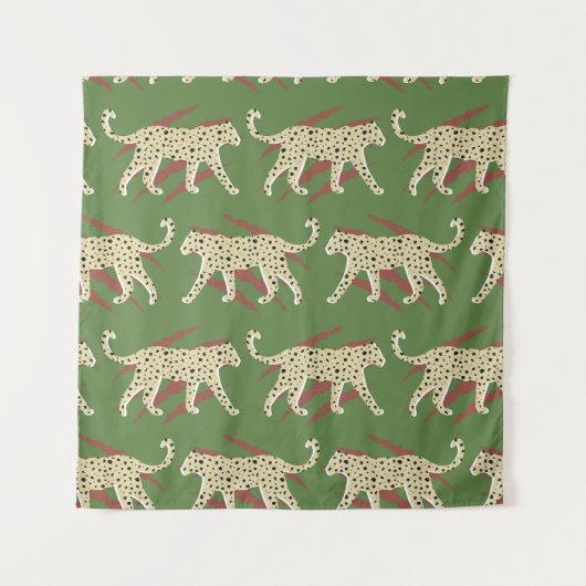 手描きの抽象芸術ヒョウと動物Sk タペストリー (正面)