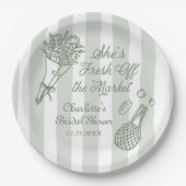 手描きの新鮮な市場から届いた結婚前のお祝いパーティー ペーパープレート (正面)