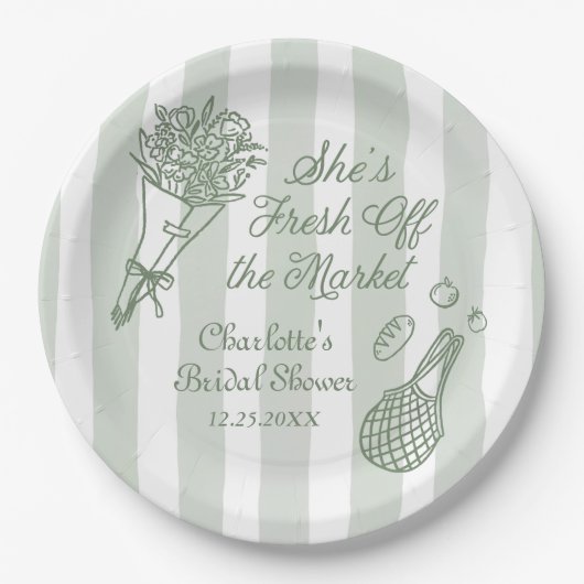 手描きの新鮮な市場から直接届く結婚前のお祝い ペーパープレート (正面)