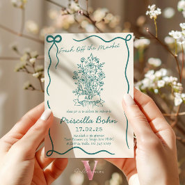 手描きの新鮮な市場風の結婚前お披露目招待状 招待状