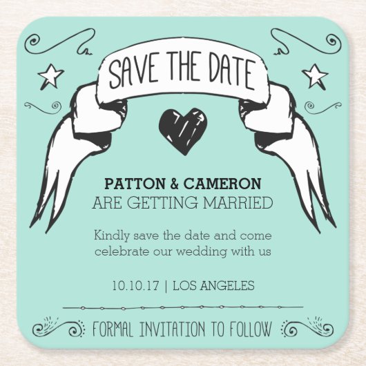 手描きの旗の保存日付のコースター スクエアペーパーコースター (正面)