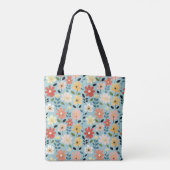 手描きの明るい野の花の草原 トートバッグ (裏面)