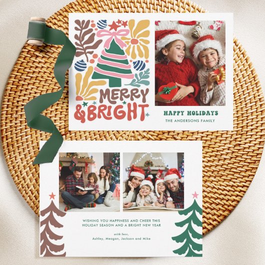 手描きの明るく楽しいレトロなファミリー シーズンカード