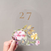 手描きの春の花の5 x 7卓上番号札 アクリル招待状 (インサイチュ (ポータブル))
