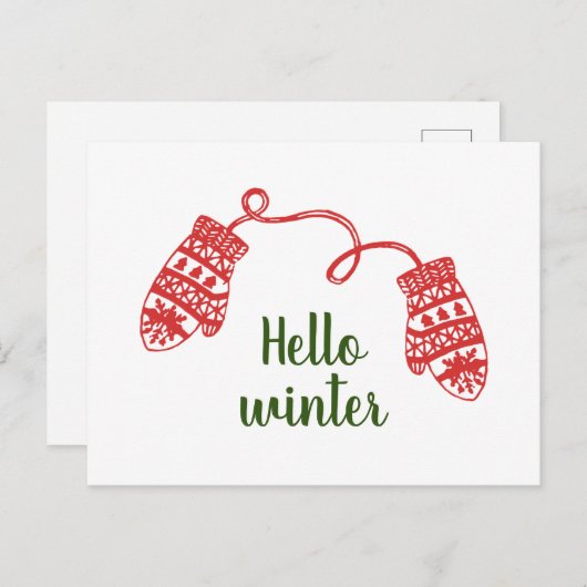 手描きの暖かい冬ミッテンズクリスマスホリデー ポストカード (正面/裏面)