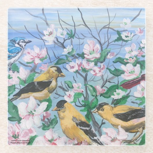 手描きの本物の芸術作品、新作バードコレクション ガラスコースター (正面)