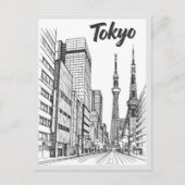 手描きの東京の街並みのランドマーク ポストカード (正面)