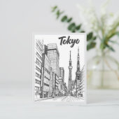手描きの東京の街並みのランドマーク ポストカード (スタンド正面)