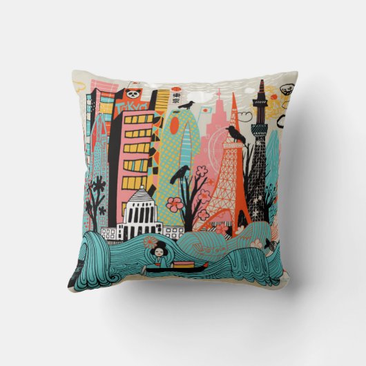 手描きの東京日本 クッション (裏面)