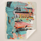 手描きの東京日本 シェルパブランケット (正面)