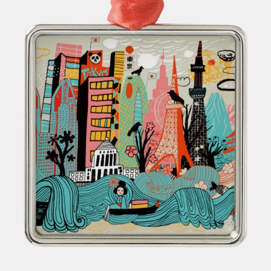 手描きの東京日本 メタルオーナメント (正面)