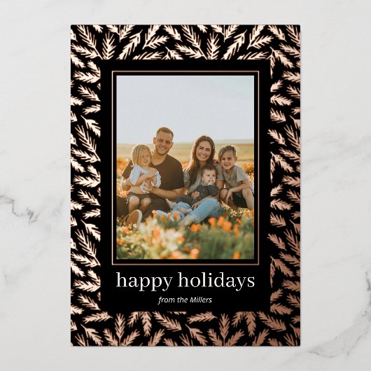 手描きの松のフレーム ホイル ハoliday フォトカード 箔シーズンカード (正面)
