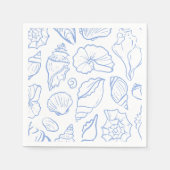 手描きの柔らかな青い貝殻のオールオーバーパターン スタンダードカクテルナプキン (正面)