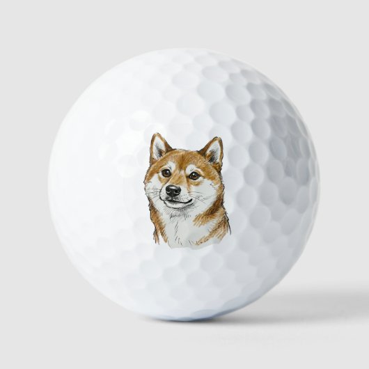 手描きの柴犬バレンタインデーアートが面白い ゴルフボール (正面)