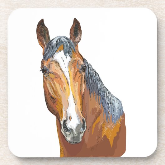 手描きの栗毛の馬のスロー枕 コースター (正面)