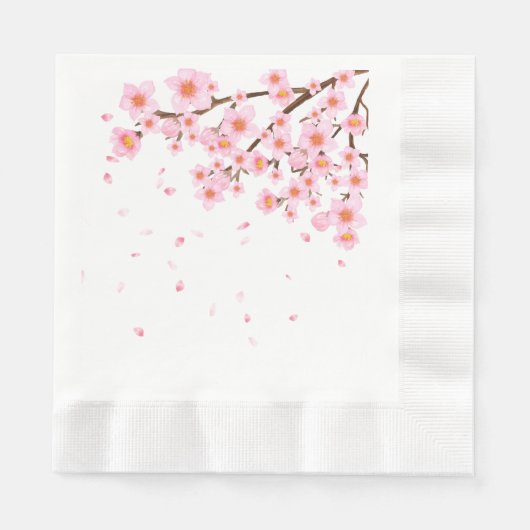 手描きの桜の枝 縁ありランチョンナプキン (正面)