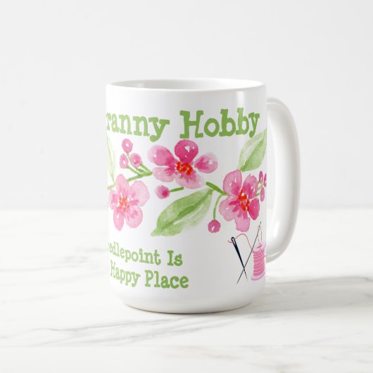 手描きの桜の花のニードルポイントおばあちゃん コーヒーマグカップ (正面右)