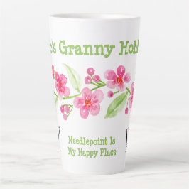 手描きの桜の花のニードルポイント グラニー カフェラテマグ