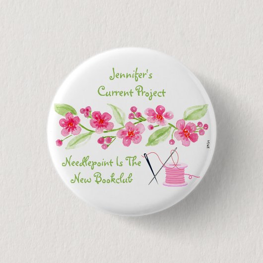 手描きの桜の花のニードルポイント 缶バッジ (正面)