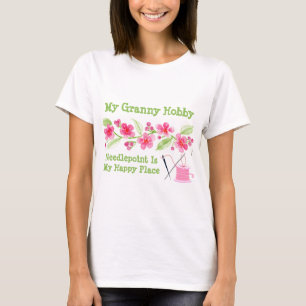 手描きの桜の花の祖母の刺繍 Tシャツ