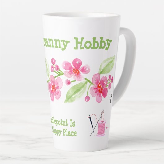 手描きの桜の花 グラニー ニードルポイント カフェラテマグ (右アングル)