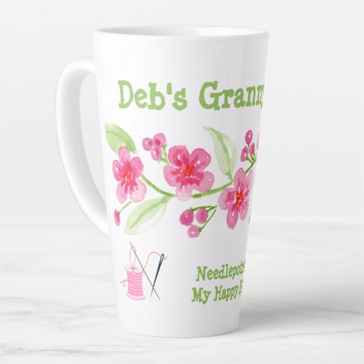 手描きの桜の花 グラニー ニードルポイント カフェラテマグ (左アングル)