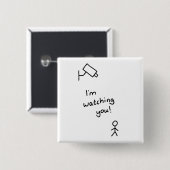 手描きの棒の人"私は"ボタンがかかるのを見ています 缶バッジ (正面&裏面)