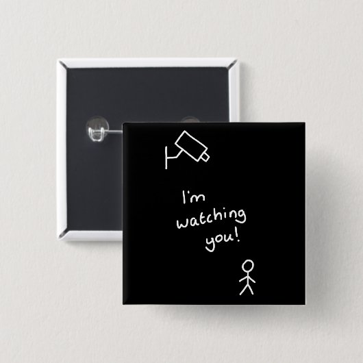 手描きの棒の姿"私は"ボタンがかかるのを見ています 缶バッジ (正面&裏面)